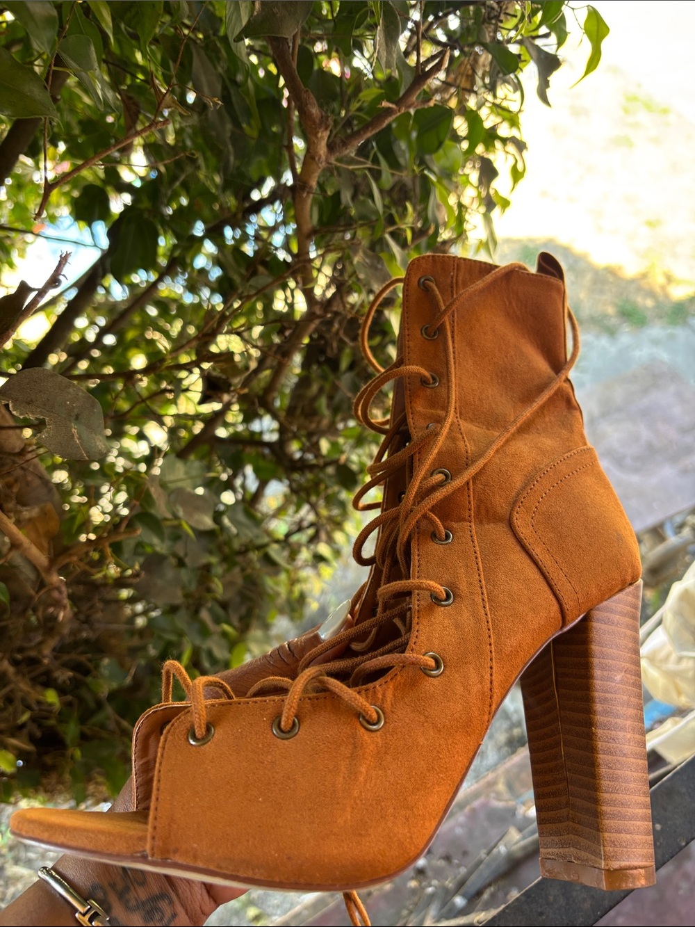 Liliana Lace-Up Heeled Sandals - Cognac Brown